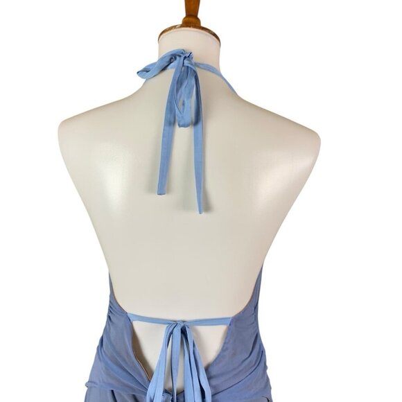 Majorelle Juliet Blue Ruched Halter Mini Dress Sleeveless Backless Bodycon Large - Picture 8 of 11